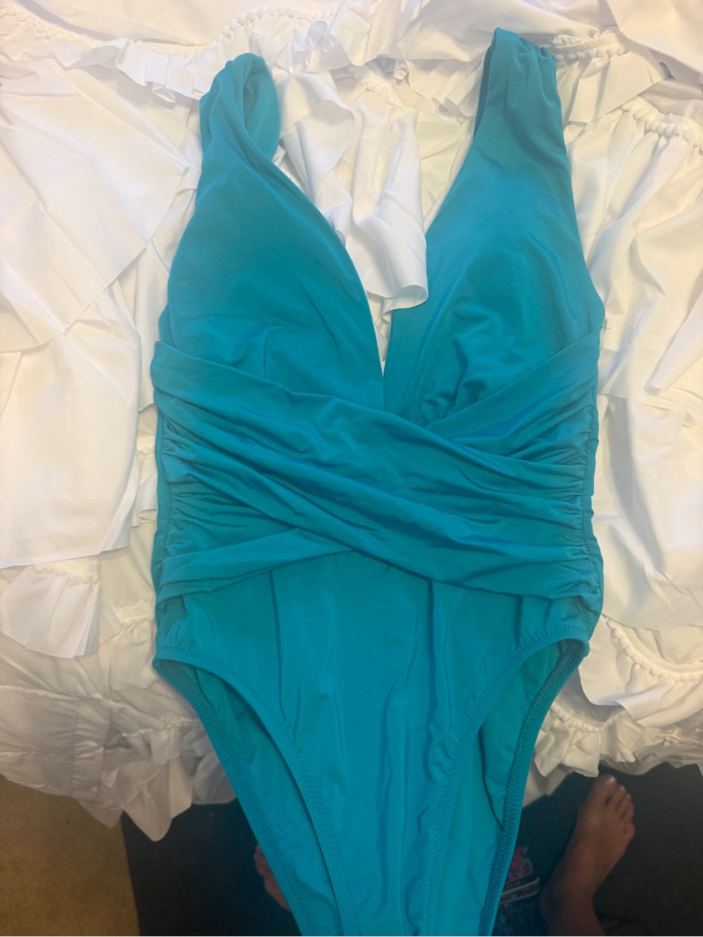 Trina Turk Turquoise Wrap-Front One-Piece Swim Bodysuit